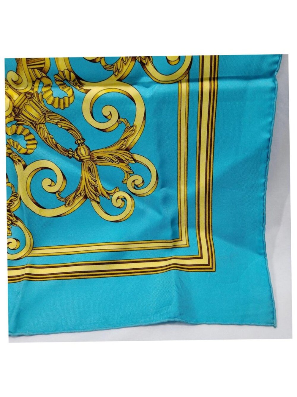 Authentic Hermès Les Tuileries Carré 90 Silk Scarf Blue Gold - Picture 8 of 10